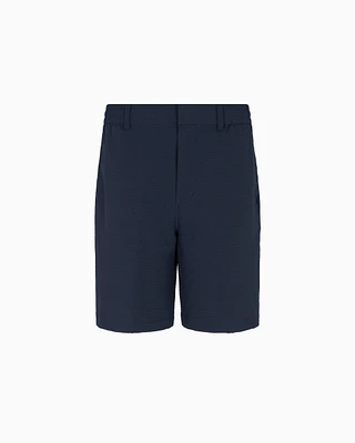 Emporio Armani - Seersucker nylon chino-style Bermuda shorts, Man, Navy Blue, Size: