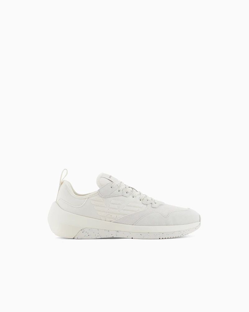 Emporio Armani - Nylon sneakers with leather and mesh details, Man, White, Size: