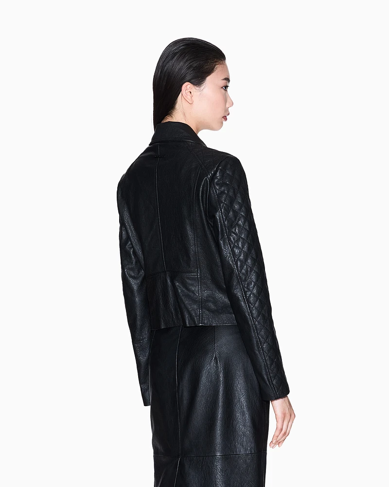 Armani Exchange - Leather jacket with quilted sleeves, Woman, Black, Size: