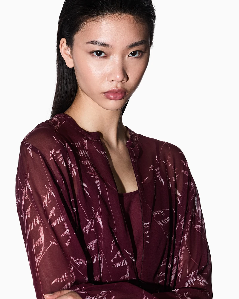 Armani Exchange - Foliage Print Chiffon Midi Dress, Woman, Patterned, Size: