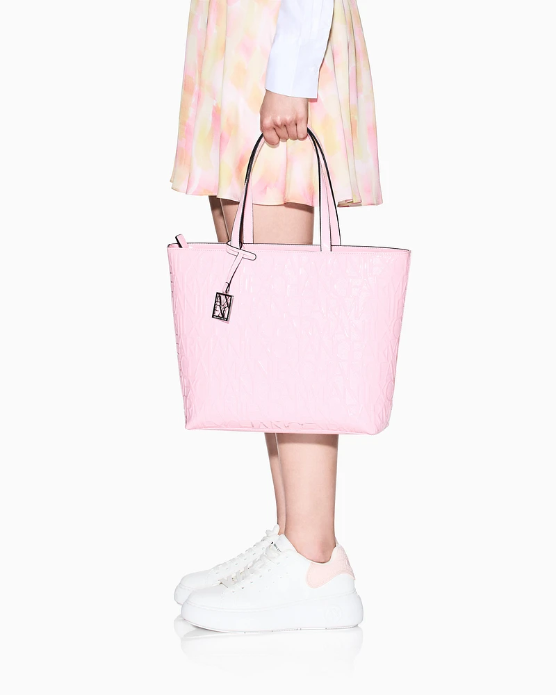 Armani Exchange - Shopper bag with allover logo, Woman, Pink, Size: TU
