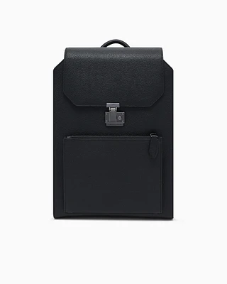 Emporio Armani - Tumbled-leather backpack with flap and laptop compartment , Man, Black, Size: TU