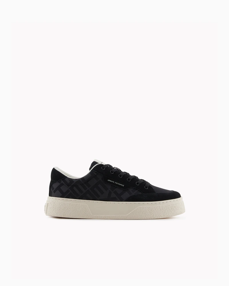 Armani Exchange - Sneakers with allover logo insert, Man, Black, Size: 9M