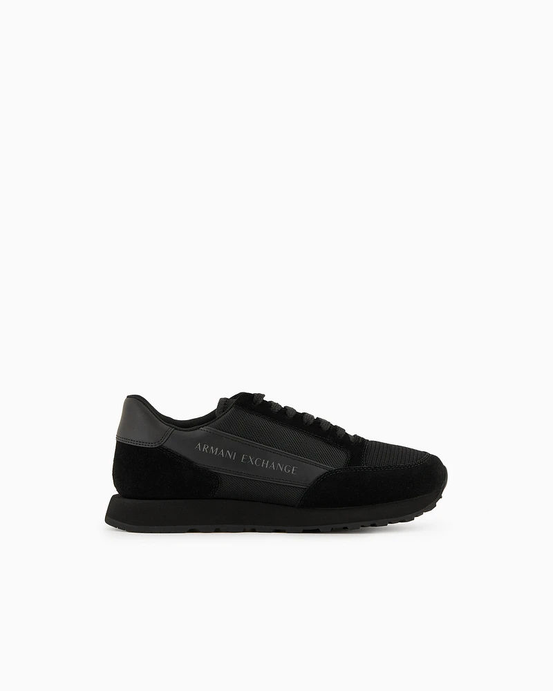 Armani Exchange - Suede sneakers with mesh inserts, Man, Black, Size: