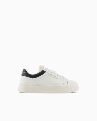 Armani Exchange - Hammered leather sneakers with contrasting back, Man, White, Size: