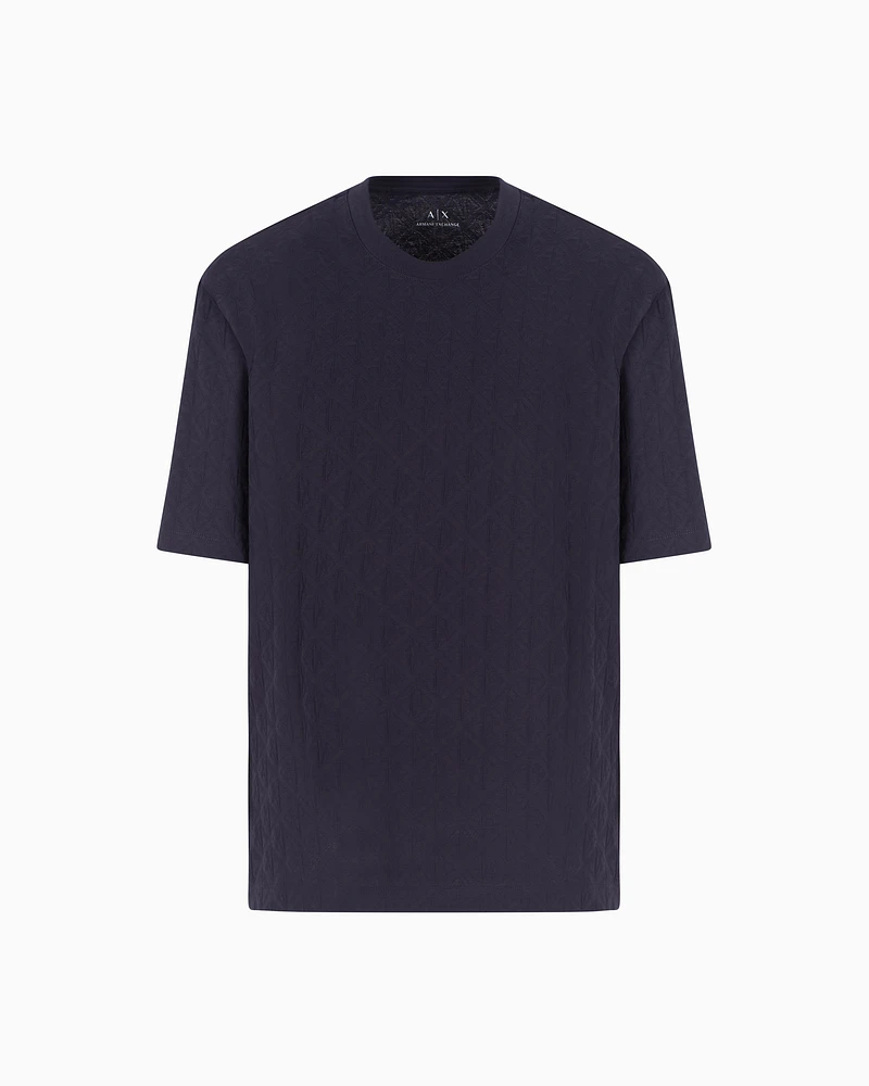 Armani Exchange - Regular fit cotton T-shirt with tone-on-tone allover logo, Man, Navy Blue, Size: