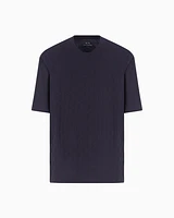 Armani Exchange - Regular fit cotton T-shirt with tone-on-tone allover logo, Man, Navy Blue, Size: