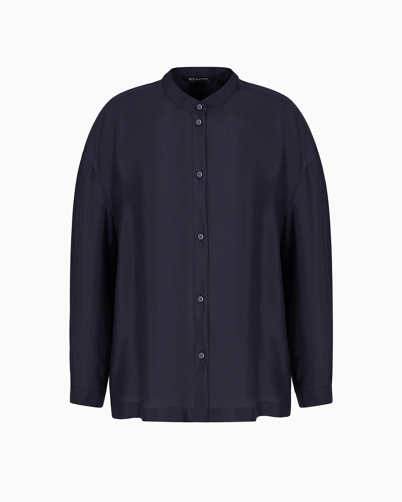 Armani Exchange - Oversized shirt fluid viscose, Woman, Navy Blue, Size: