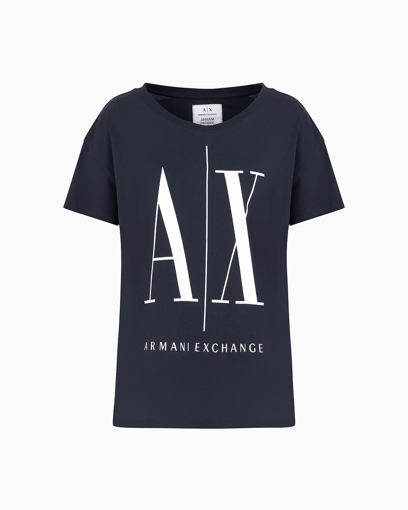 Armani Exchange - Relaxed fit T-shirt with round neck and logo, Woman, Navy Blue, Size: