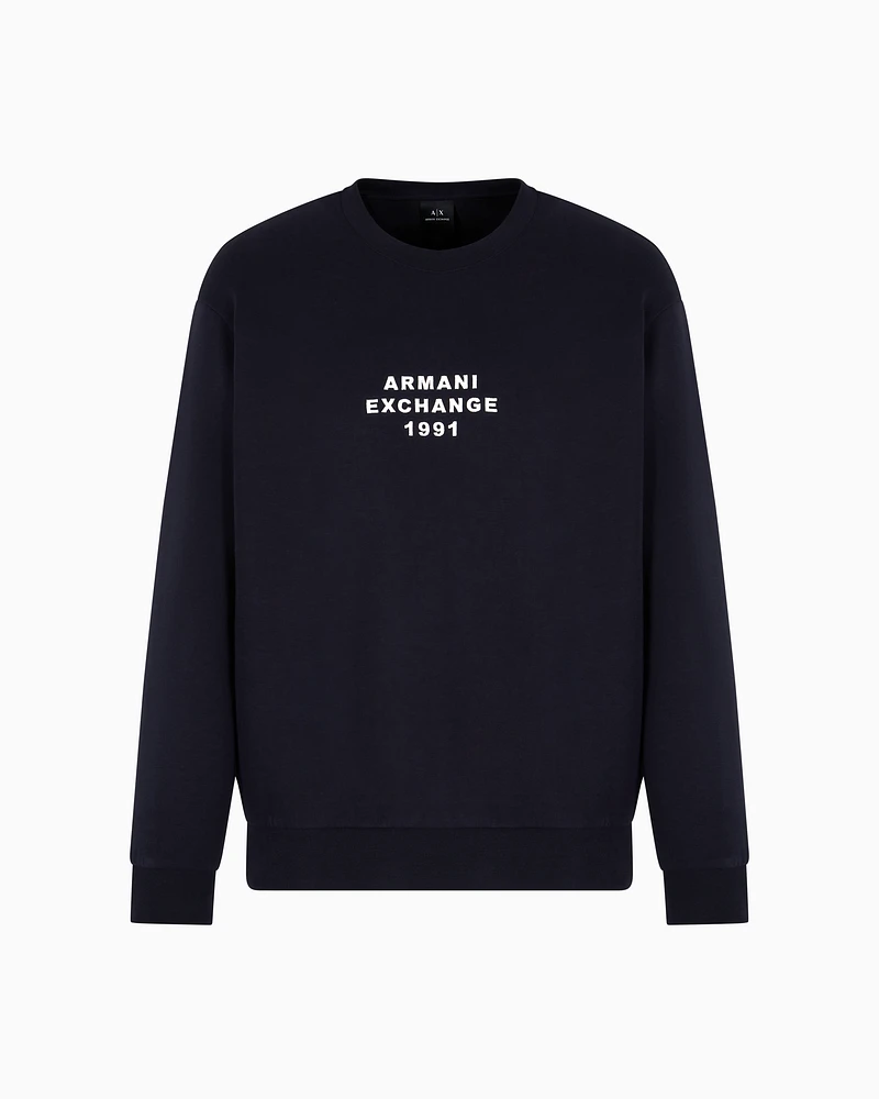 Armani Exchange - Crewneck sweatshirt bonded stretch fabric, Man, Navy Blue, Size: