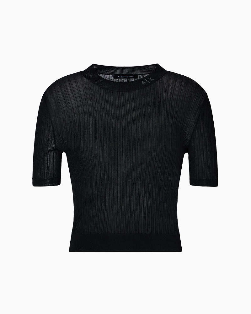 Armani Exchange - Lurex yarn sweater with logo, Woman, Black, Size: