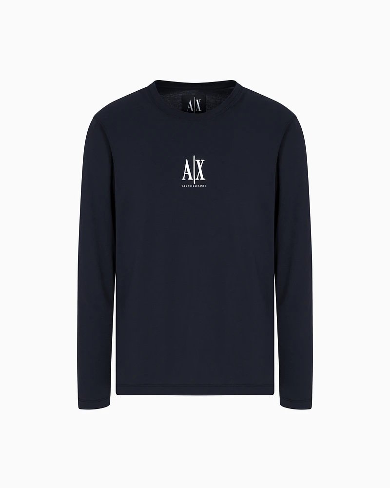 Armani Exchange - Long-sleeved T-shirt with embroidered logo, Man, Navy Blue, Size: