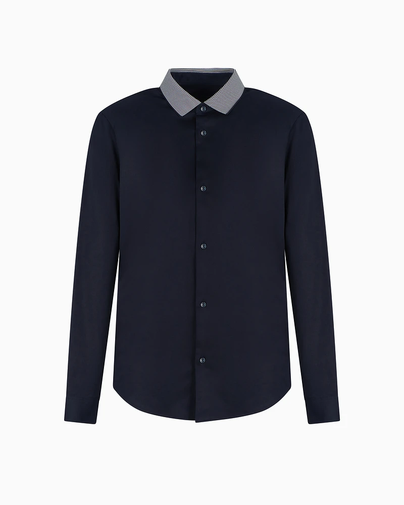 Armani Exchange - Slim fit stretch cotton shirt with contrasting collar, Man, Navy_blue, Size: