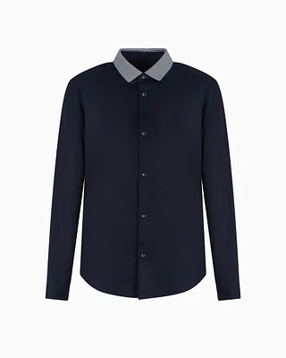 Armani Exchange - Slim fit stretch cotton shirt with contrasting collar, Man, Navy_blue, Size: