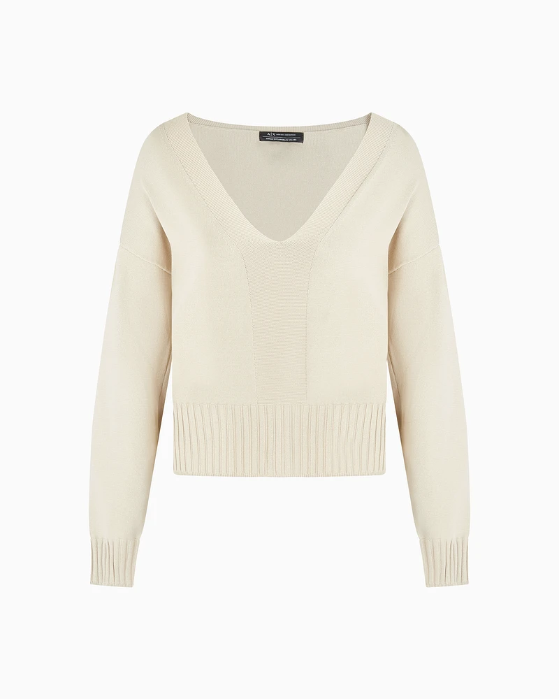 Armani Exchange - ASV Contrast Detail Sweater, Woman, Beige, Size: