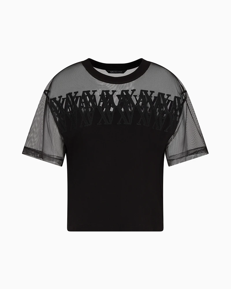 Armani Exchange - T-shirt with transparent insert, Woman, Black, Size: XS