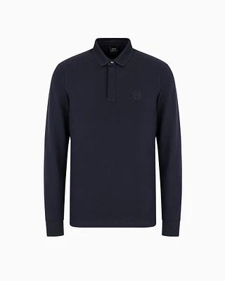 Armani Exchange - Slim fit polo shirt in stretch cotton with long sleeves, Man, Navy Blue, Size: XL