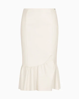 Armani Exchange - ASV Faux Leather Midi Skirt with Ruffle, Woman, White, Size: 4
