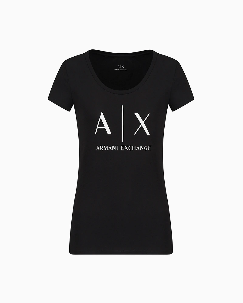 Armani Exchange - Pima Cotton Print Short T-Shirt, Woman, Black, Size: