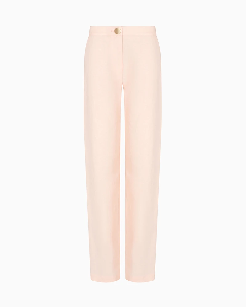 Armani Exchange - Straight leg linen blend trousers, Woman, Pink, Size: