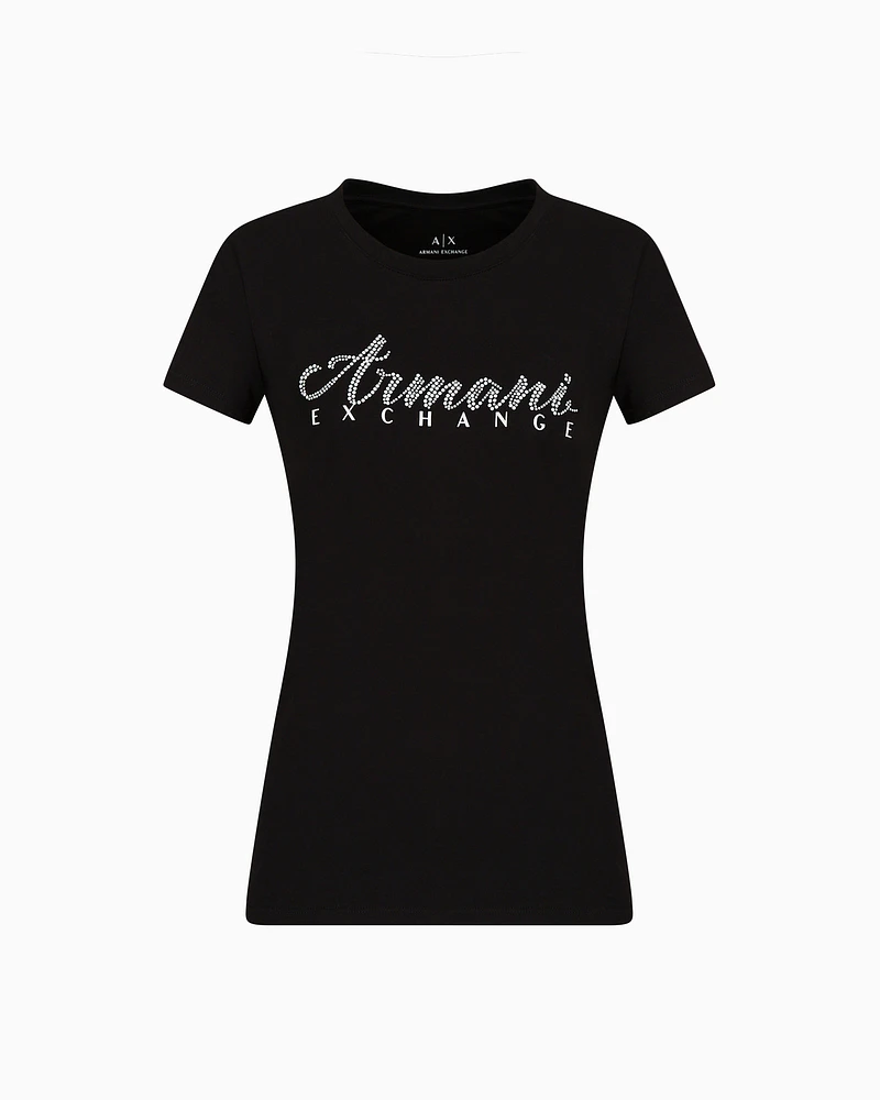Armani Exchange - Slim fit T-shirt in stretch cotton jersey, Woman, Black, Size: XS