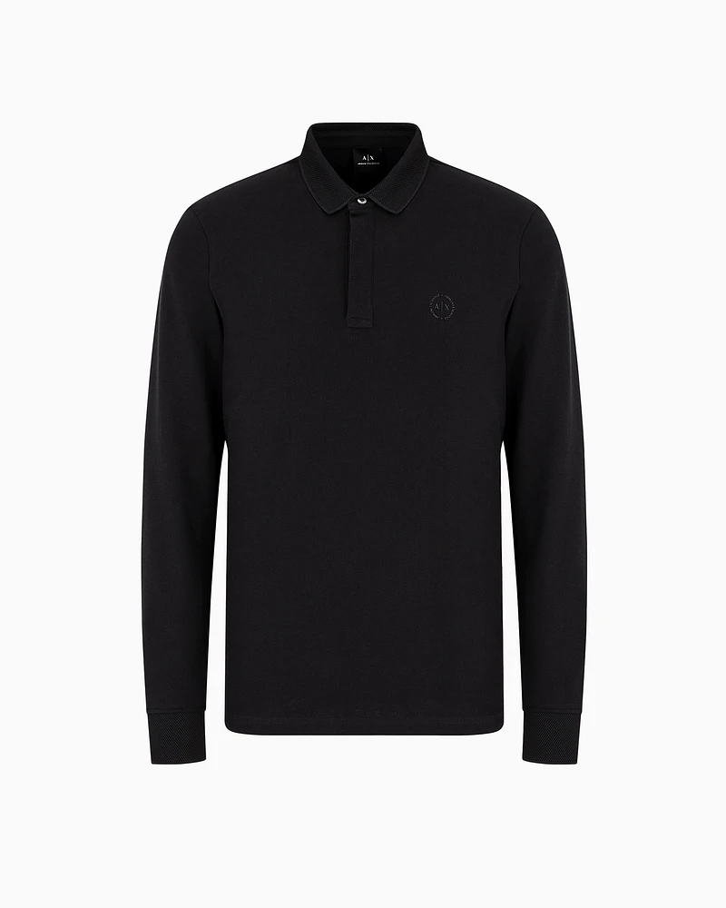 Armani Exchange - Slim fit polo shirt stretch cotton with long sleeves, Man, Black, Size: