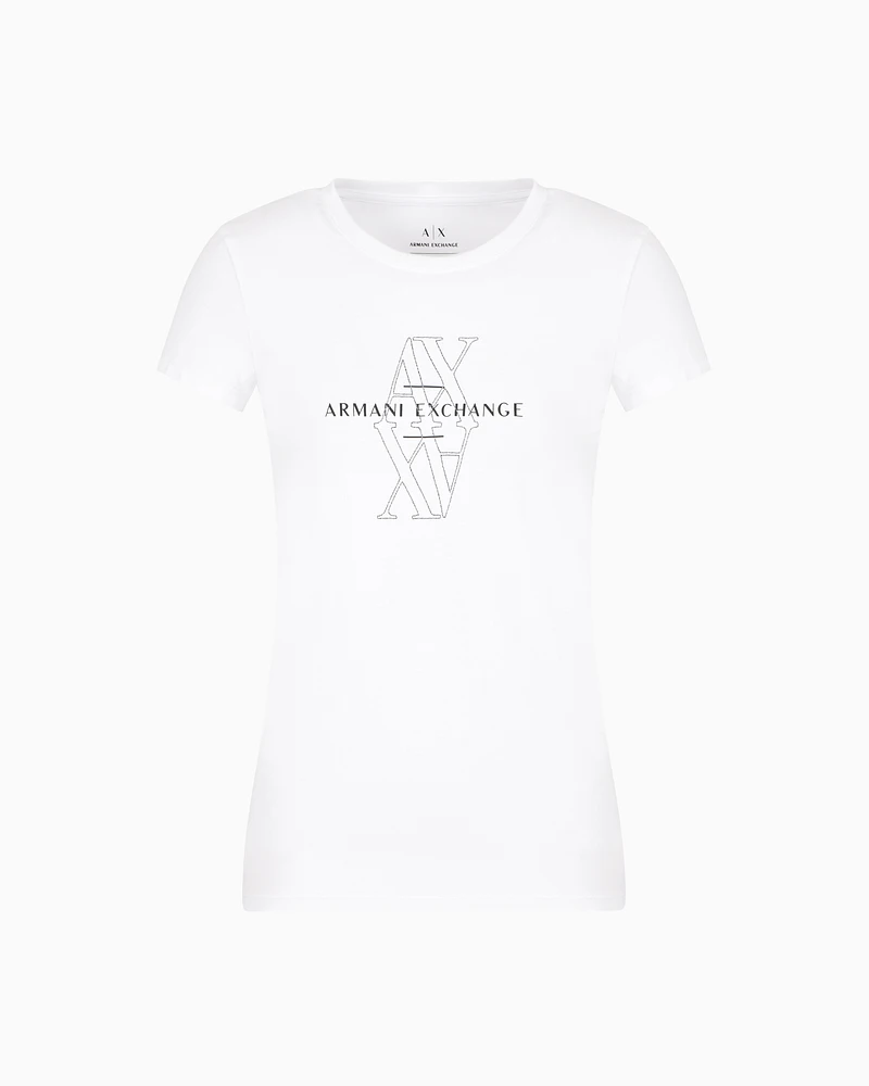 Armani Exchange - Slim fit T-shirt with embroidered logo, Woman, White, Size: