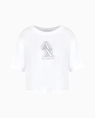 Armani Exchange - Cropped T-shirt with rhinestone logo, Woman, White, Size: S