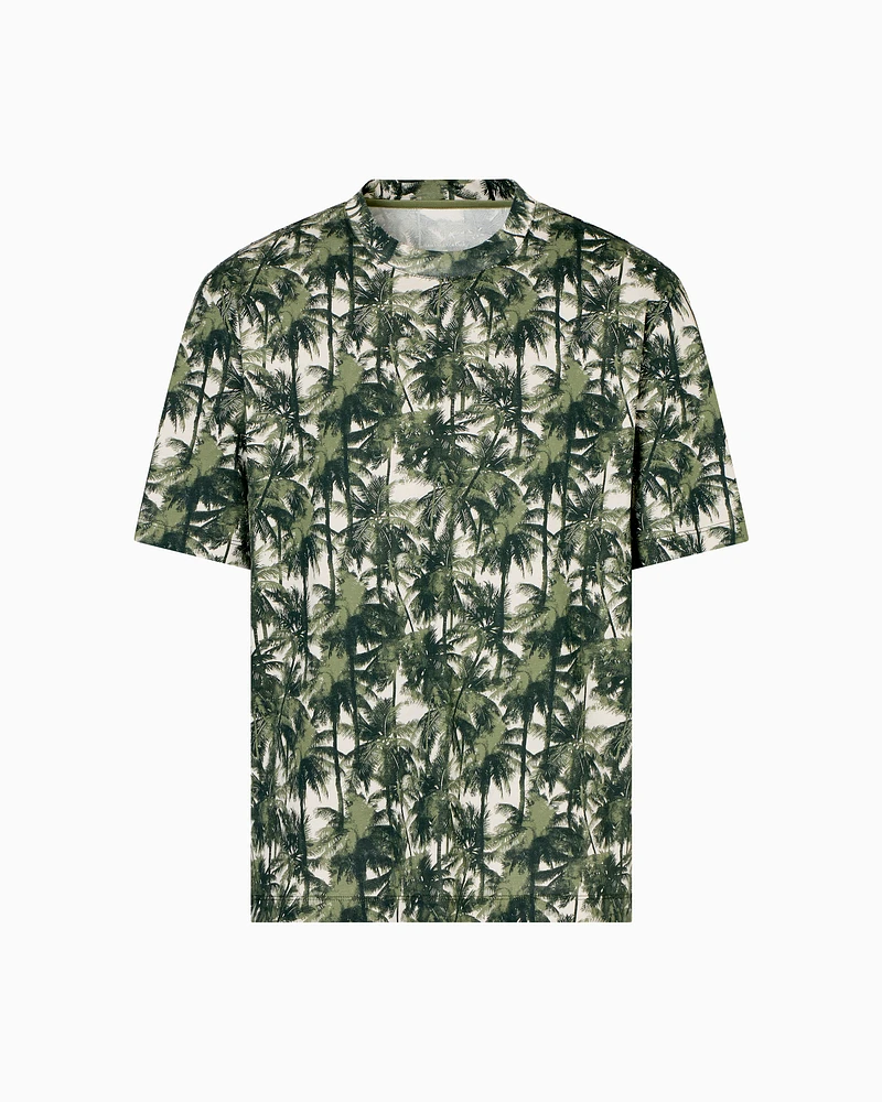 Armani Exchange - Regular fit palm tree patterned t-shirt, Man, Green, Size: