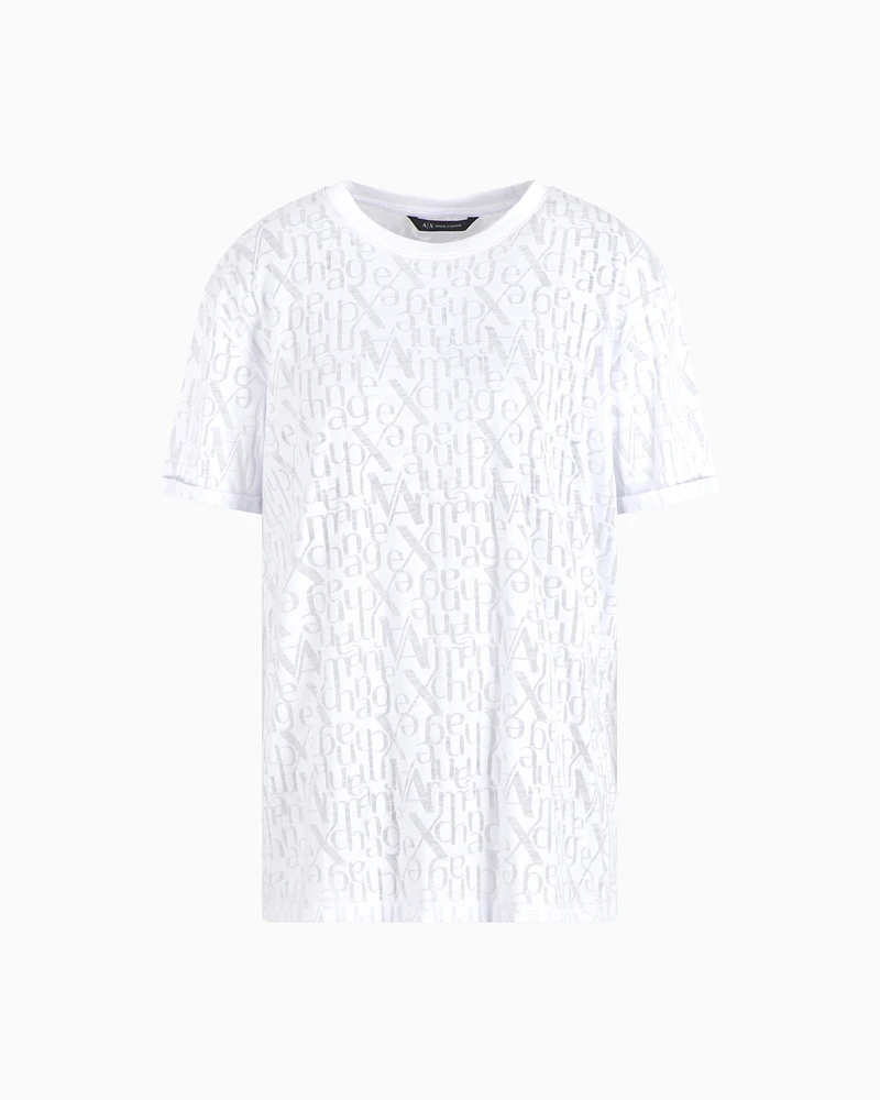 Armani Exchange - Relaxed fit T-shirt flamed fabric with logo, Woman, White, Size: