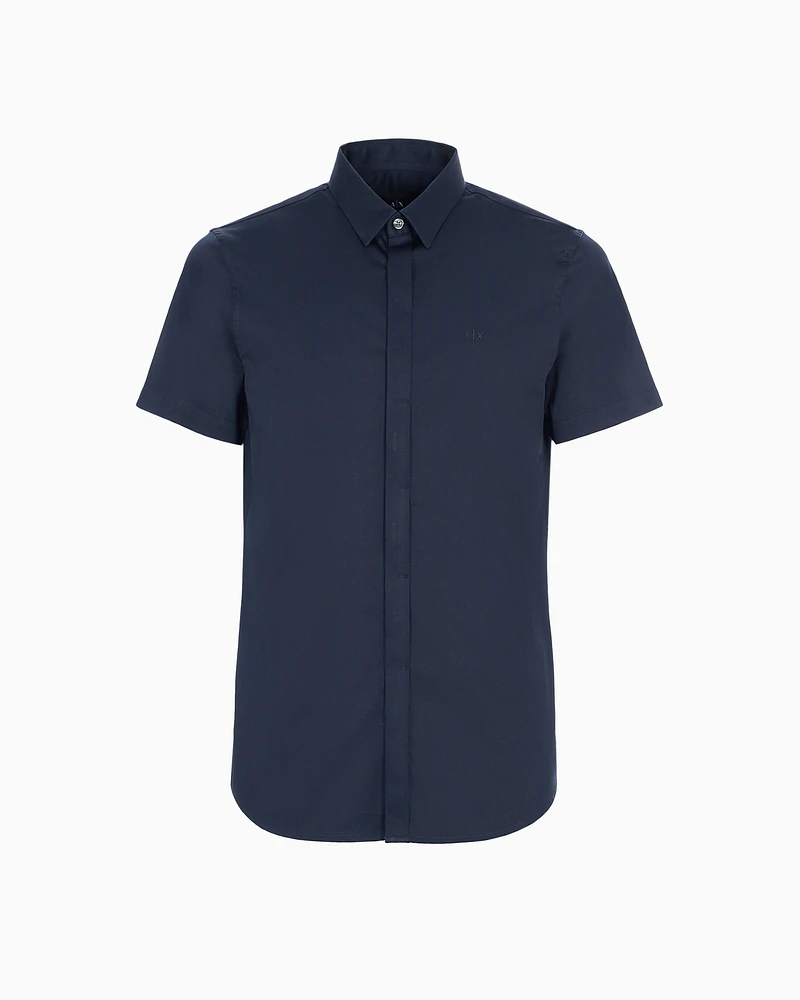 Armani Exchange - Slim fit short sleeve shirt stretch satin, Man, Navy Blue, Size: