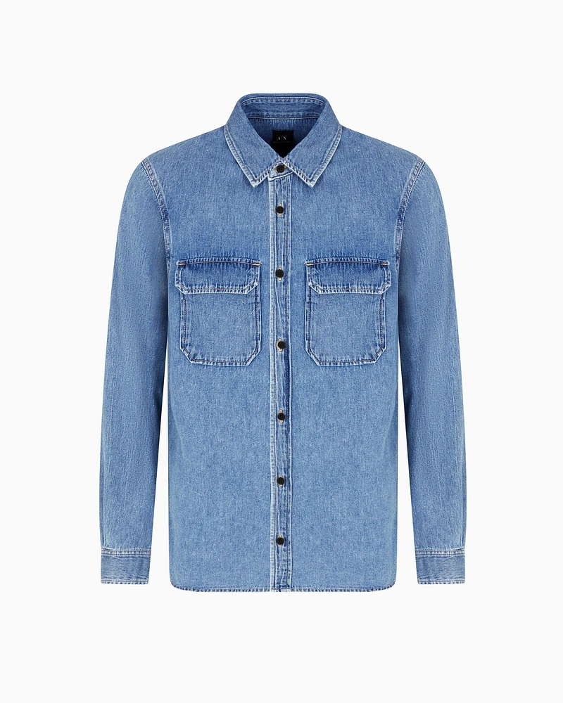 Armani Exchange - Regular fit denim shirt, Man, Blue, Size: