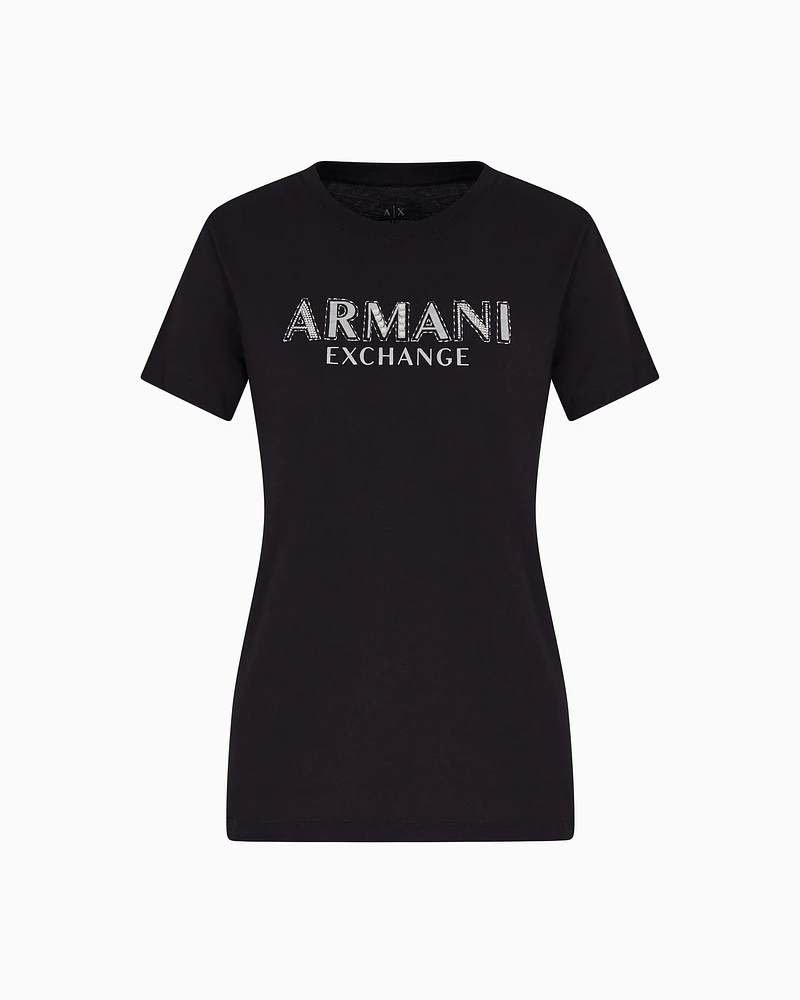 Armani Exchange - Regular fit T-shirt with metal logo, Woman, Black, Size: