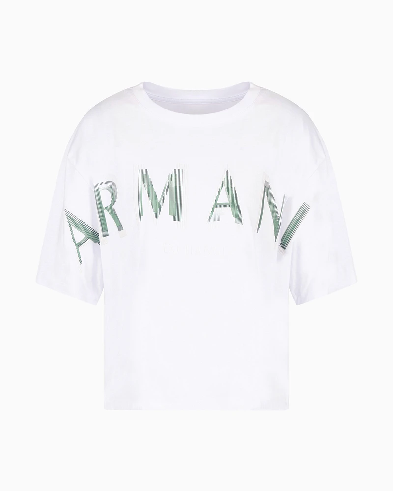 Armani Exchange - Cropped T-shirt with optical effect logo, Woman, White, Size:
