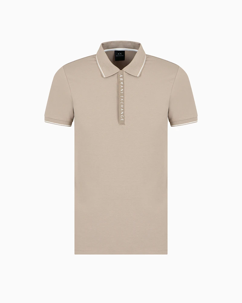Armani Exchange - Polo with contrasting logo in cotton spandex, Man, Beige, Size: S