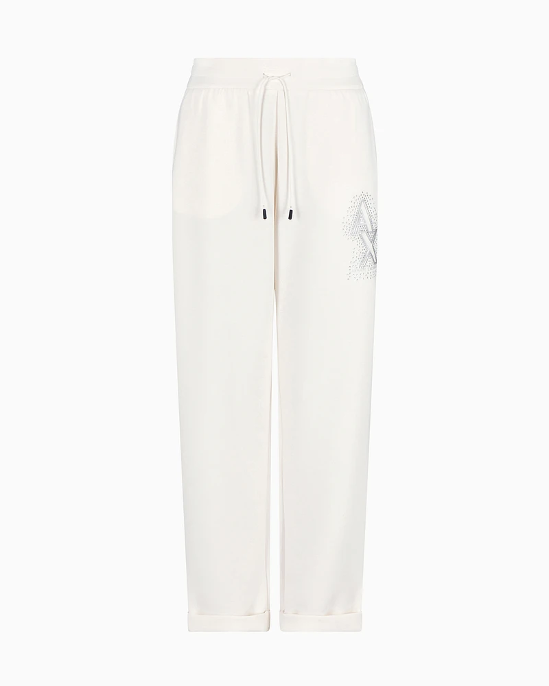 Armani Exchange - Interlock trousers with rhinestone logo, Woman, White, Size: L