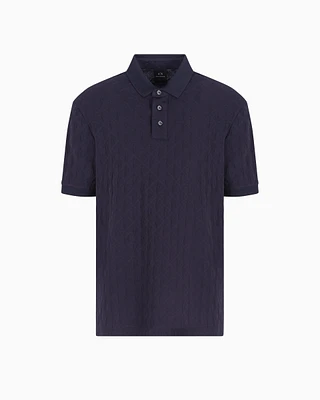 Armani Exchange - Regular fit polo shirt with tone-on-tone allover logo, Man, Navy_blue, Size: