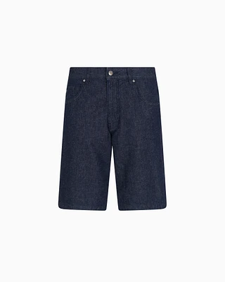 Armani Exchange - Cotton and linen baggy shorts, Man, Blue, Size: