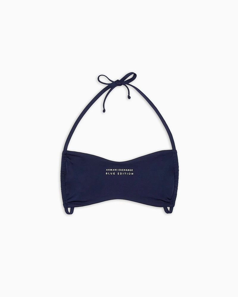 Armani Exchange - Bandeau bikini top with Blue Edition ASV logo, Woman, Navy Blue, Size:
