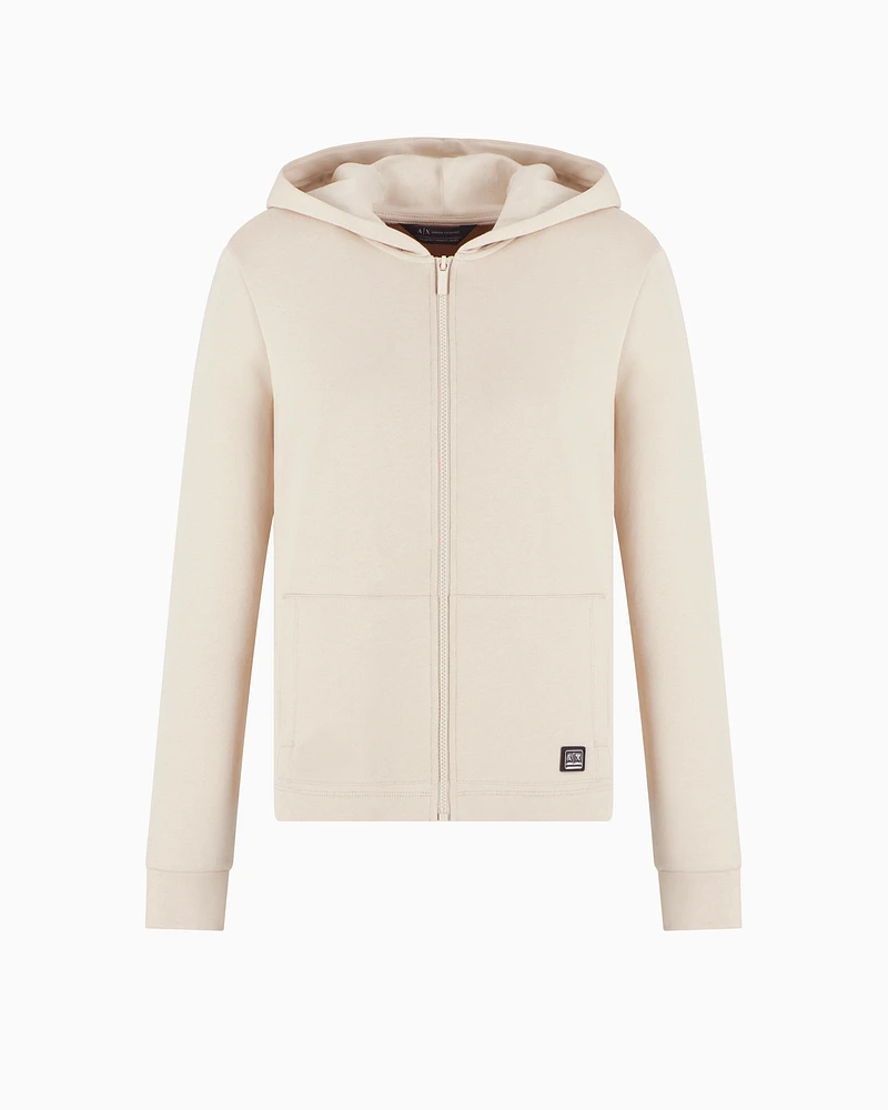 Armani Exchange - ASV Organic Cotton Blend Zip-Up Hoodie, Woman, Beige, Size: L
