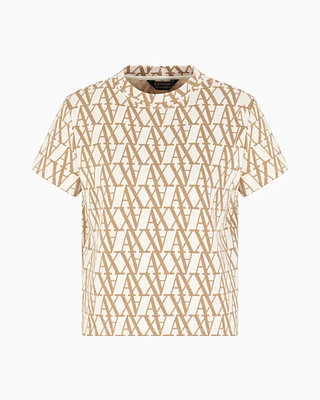 Armani Exchange - Jacquard T-shirt with allover logo, Woman, White, Size: XL