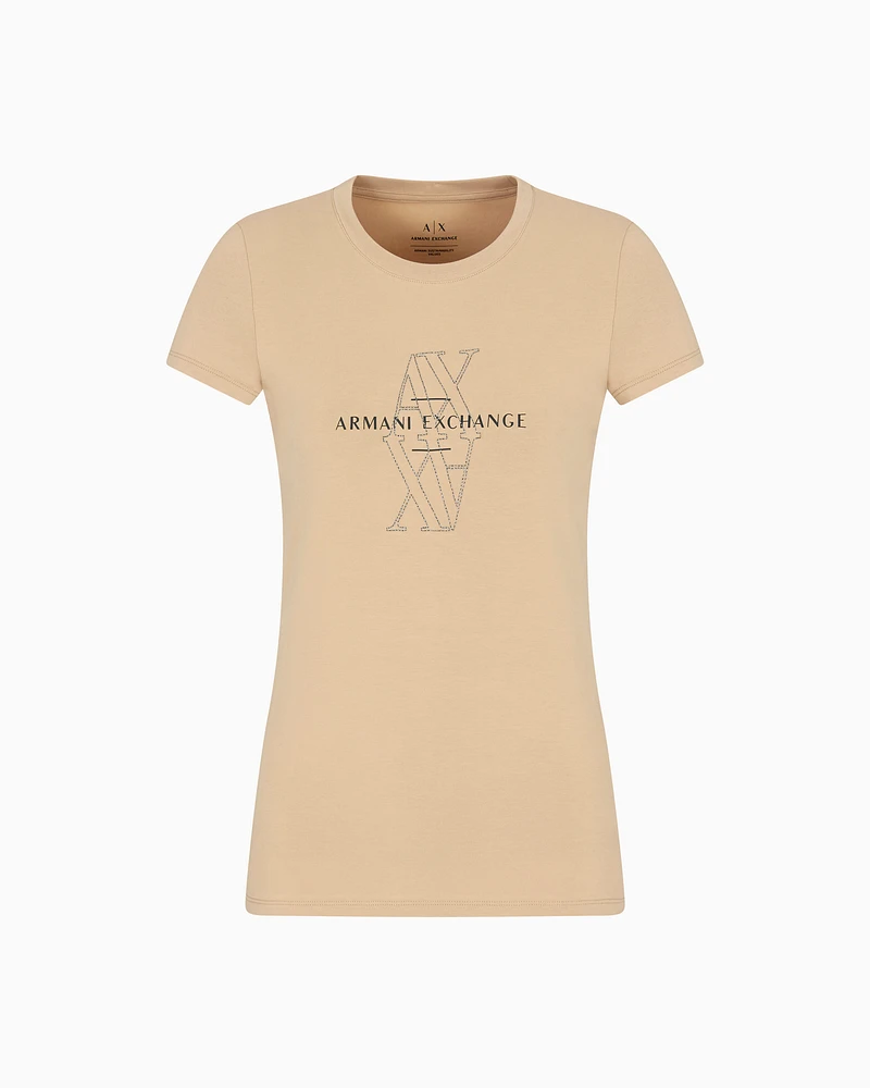 Armani Exchange - Slim fit T-shirt with embroidered logo, Woman, Camel, Size: XL