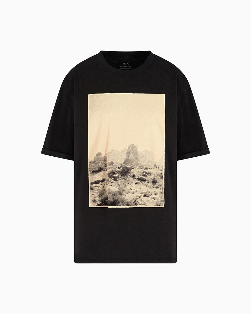 Armani Exchange - Relaxed fit T-shirt with maxi print, Woman, Black, Size: S