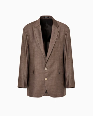 Emporio Armani - Basketweave-effect super 130’s virgin-wool canvas blazer, Man, Beige, Size: