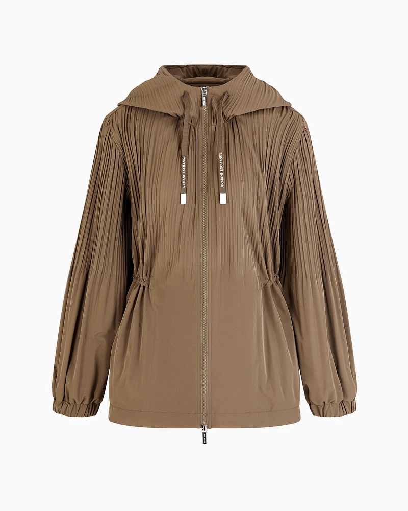 Armani Exchange - Caban with hood in pleated fabric, Woman, Brown, Size: M