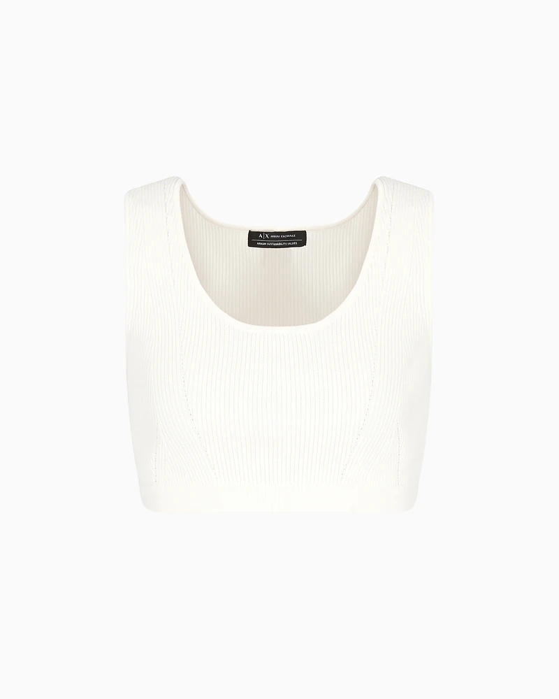 Armani Exchange - ASV Ribbed Knit Top, Woman, White, Size: