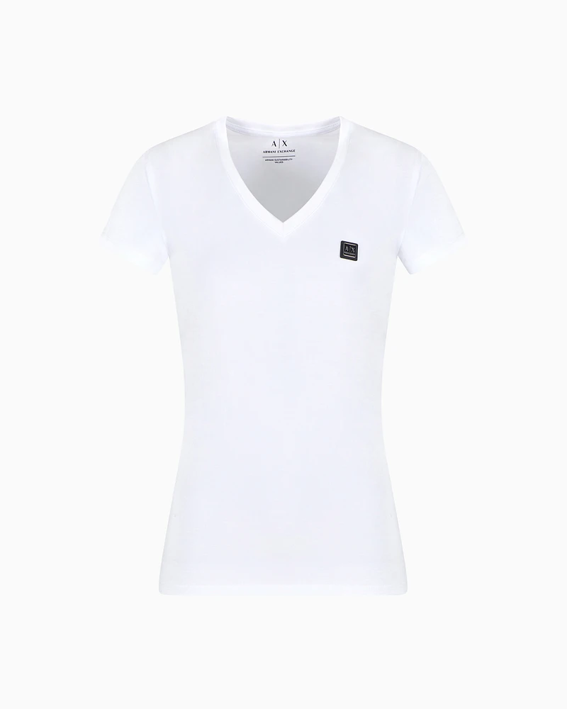 Armani Exchange - Slim fit T-shirt in ASV jersey, Woman, White, Size: XL