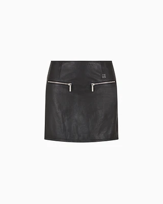 Armani Exchange - Used effect leather mini skirt, Woman, Black, Size: