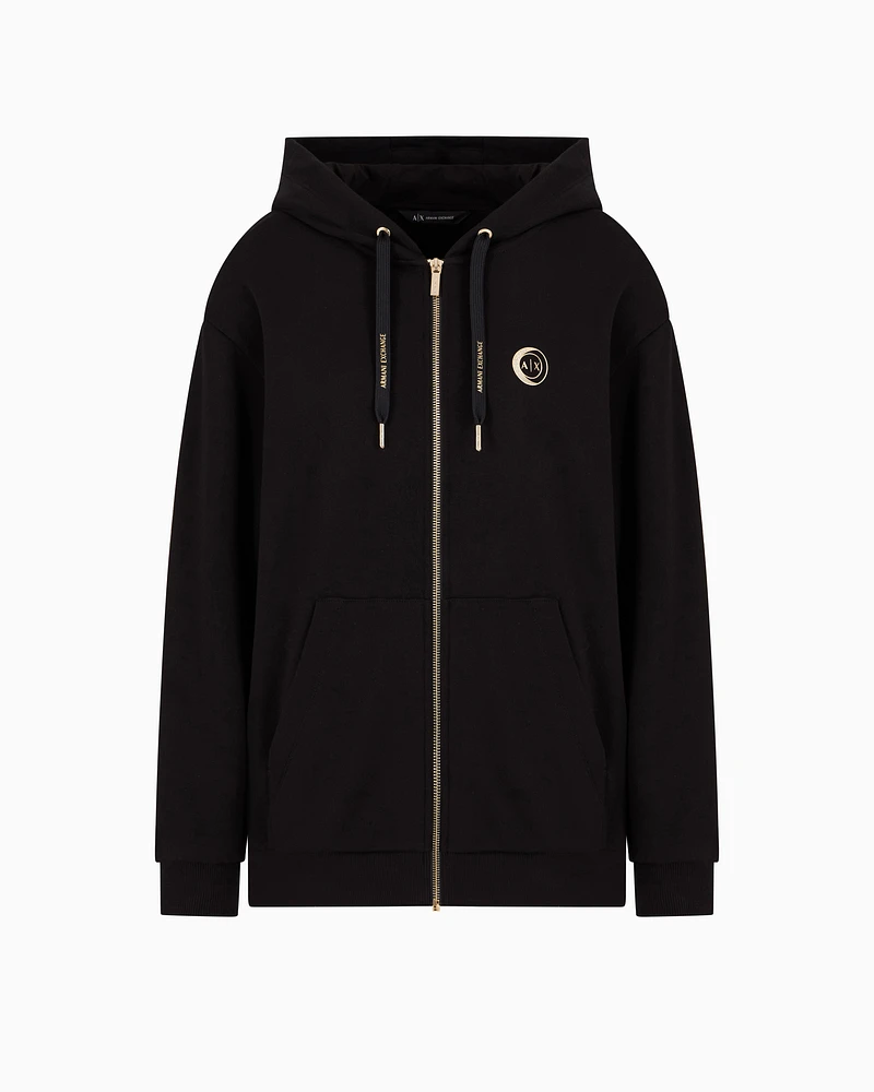 Armani Exchange - Metal Logo Zip Up Hoodie, Woman, Black, Size: XS