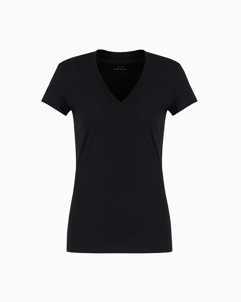 Armani Exchange - Slim fit T-shirt pima cotton jersey, Woman, Black, Size:
